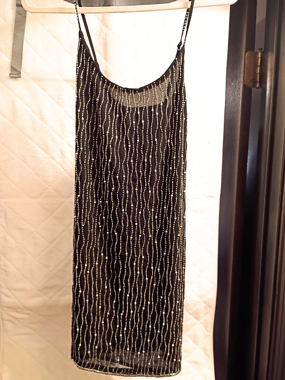 Black Beaded Strappy Evening Dress